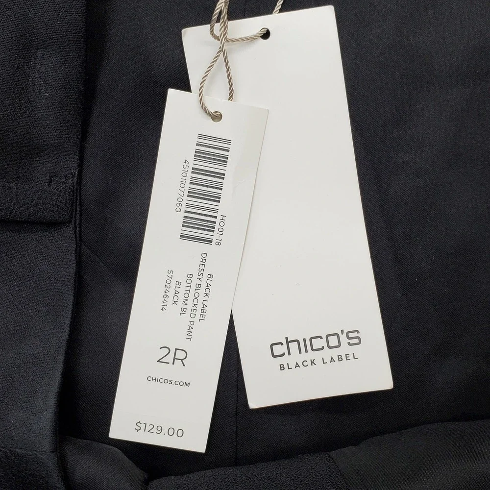 Chico's Dressy Blocked Pants Womens 12 Black Formal‎ Oxford Flat-Front Wide-Leg
